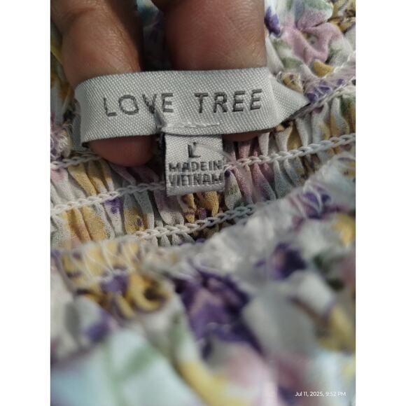 Love Tree Women's Size Large Floral Crop  Smocked Square Neck Summer Boho Top - Picture 10 of 12